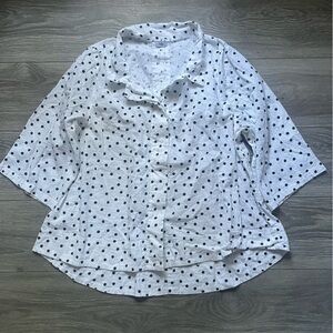 Tulip White Black Seersucker Cotton A Line 3/4 Sleeve Button Down Top Size L
